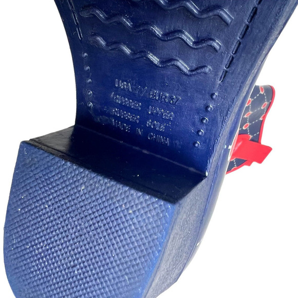 Stadium Stomper Rain Boots Pull Up Pointed Toe Polka Dots Blue Red‎ Women Size 7 - Picture 7 of 8